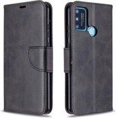 Voor Huawei Honor 9A Retro Lamsvacht Textuur Pure Kleur Horizontale Flip PU Lederen Case met Houder & Kaartsleuven & Portemonnee & Lanyard (Zwart)