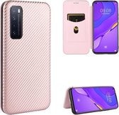 Voor Huawei nova 7 5G koolstofvezel textuur magnetische horizontale flip TPU + pc + PU lederen tas met kaartsleuf (roze)