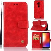 Voor Motorola Moto G7 Retro Koperen Gesp Crazy Horse Horizontale Flip PU Lederen Case met Houder & Kaartsleuven & Portemonnee & Lanyard (Rood)