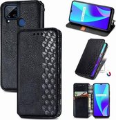 Voor OPPO Realme C15 Cubic Grid Pressed Horizontal Flip Magnetic PU Leather Case met houder & kaartsleuven & portemonnee (zwart)