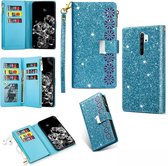 Voor Geschikt voor Xiaomi Redmi Note 8 Pro Multi-card slots Sterrenhemel Laser Carving Glitter Rits Horizontale Flip lederen tas met houder & Portemonnee & Lanyard (hemelsblauw)