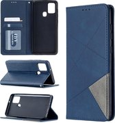 Voor Samsung Galaxy A21s Rhombus Texture Horizontale Flip Magnetische Leren Case met Houder & Kaartsleuven (Blauw)