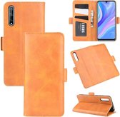 Voor Huawei Y8p / Enjoy 10s Dubbelzijdige magnetische gesp Horizontale flip lederen tas met houder & kaartsleuven & portemonnee (geel)