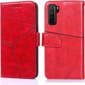 Voor Huawei P40 lite 5G Geometrische stiksels Horizontale flip TPU + PU lederen tas met houder & kaartsleuven en portemonnee (rood)