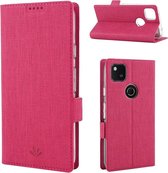 Voor Google Pixel 4a ViLi Zijknop Magnetisch Zuigtype Schokbestendig TPU + PU Horizontaal Flip Beschermhoes met Kaartsleuf & Houder & Portemonnee (Rose Rood)