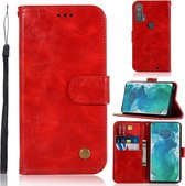 Voor Motorola Moto Edge Plus Koperen Gesp Retro Crazy Horse Textuur Horizontale Flip Leren Case met Houder & Kaartsleuven & Portemonnee (Rood)
