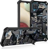 Voor Samsung Galaxy A12 camouflage pantser schokbestendig TPU + pc magnetische beschermhoes met houder (babyblauw)