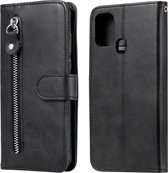 Voor Samsung Galaxy M31 Mode Kalfs Textuur Rits Horizontale Flip Leren Case met Houder & Kaartsleuven & Portemonnee (Zwart)