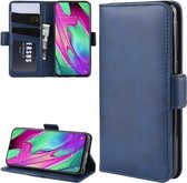 Voor Galaxy A40 Dubbelzijdige magnetische gesp Horizontale flip lederen tas met houder & kaartsleuven & portemonnee & fotolijst (donkerblauw)