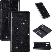 Voor Samsung Galaxy A20e ultradunne glitter magnetische horizontale flip lederen tas met houder en kaartsleuven (zwart)