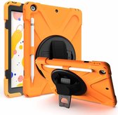 Voor iPad 10.2 inch schokbestendig kleurrijke siliconen + pc beschermhoes met houder & schouderriem & draagriem & pennensleuf (oranje)