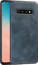 Voor Samsung Galaxy S10 Plus Crazy Horse Getextureerd Kalfsleer PU + PC + TPU Case (Blauw)