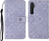 Voor Xiaomi Mi Note 10 Lite Etnische stijl Reliëfpatroon Horizontale flip lederen tas met houder & kaartsleuven & portemonnee & lanyard (paars)