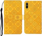 Voor xiaomi redmi 9a etnische stijl reliëf patroon horizontale flip lederen tas met houder & kaartsleuven & portemonnee & lanyard (geel)