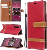 Voor Sony Xperia 5 / XZ5 kleuraanpassing denim textuur horizontaal flip pu lederen tas met houder & kaartsleuven & portemonnee & lanyard (rood)