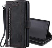 Voor Samsung Galaxy S21 Ultra 5G Negen Kaart Rits Tas Horizontale Flip Leren Case Met Houder & Kaartsleuven & Fotolijst & Portemonnee (Zwart)