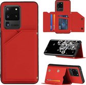 Voor Samsung Galaxy S20 Ultra Skin Feel PU + TPU + PC Achterkant Schokbestendig hoesje met kaartsleuven & houder & fotolijst (rood)