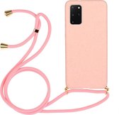 Voor Galaxy S20 Plus tarwestro-materiaal + TPU-beschermhoes met draagkoord (roze)