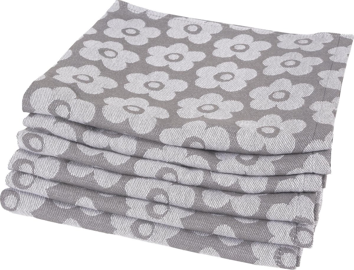 Theedoeken Hollandse Ruit - 6 Stuks, 65 X 65 Cm, 100% Katoen, Wit Met Rode En Blauwe Lijnen