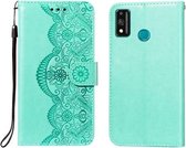 Voor Huawei Honor 9X Lite Flower Vine Embossing Pattern Horizontale Flip Leather Case met Card Slot & Holder & Wallet & Lanyard (Green)