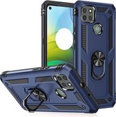 Voor Motorola Moto G9 Power Shockproof TPU + PC beschermhoes met 360 graden roterende houder (blauw)