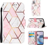 Voor Motorola Moto One 5G Ace Marble Stitching Horizontal Flip PU Leather Case met houder & kaartsleuven & portemonnee & lanyard (roze wit)