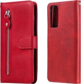 Voor Huawei Y7a Mode Kalfs Textuur Rits Horizontale Flip Leren Case met Standaard & Kaartsleuven & Portemonnee Functie (Rood)