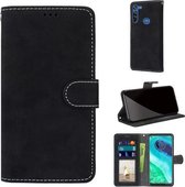 Voor Motorola Moto G8 Retro Frosted Horizontale Flip PU lederen tas met houder & kaartsleuven & portemonnee & fotolijst (zwart)