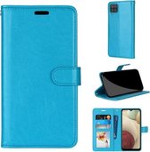 Voor Samsung Galaxy A12 / M12 Pure Color Horizontale Flip PU lederen tas met houder & kaartsleuven & portemonnee & fotolijst (blauw)