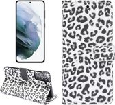Voor Samsung Galaxy S21 5G Leopard Pattern Horizontale Flip Leather Case met houder & kaartsleuven (wit)