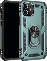 Voor iPhone 12 mini schokbestendige TPU + pc-beschermhoes met 360 graden roterende houder (groen)