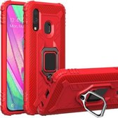 Voor Samsung Galaxy A20e koolstofvezel beschermhoes met 360 graden roterende ringhouder (rood)