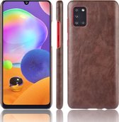 Voor Galaxy A31 Shockproof Litchi Texture PC + PU Case (bruin)