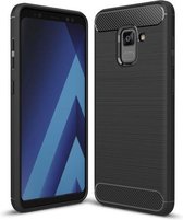 Voor Galaxy A5 (2018) geborsteld koolstofvezel textuur TPU schokbestendig antislip zachte beschermende achterkant hoes (zwart)