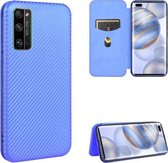Voor Huawei Honor 30 Pro Carbon Fiber Texture Magnetische Horizontale Flip TPU + PC + PU Leather Case met Card Slot (Blue)