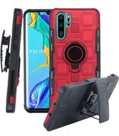 Voor Huawei P30 Pro 3 in 1 Cube PC + TPU beschermhoes met 360 graden draaien zwarte ringhouder (rood)