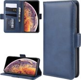 Dubbelzijdige magnetische gesp horizontale flip lederen hoes voor iPhone 11 Pro Max, met houder & kaartsleuven & portemonnee & fotolijst (donkerblauw)