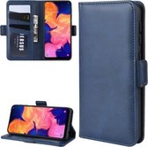 Voor Galaxy A10e dubbele gesp Crazy Horse zakelijke mobiele telefoon holster met kaarthouder beugelfunctie (blauw)