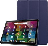 Voor Lenove Duet Chromebook uster Texture Smart PU lederen tas met slaap- / wekfunctie en 3-voudige houder (donkerblauw)