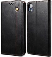 Simple Wax Crazy Horse Texture Horizontale Flip lederen hoes met kaartsleuven en portemonnee voor iPhone XR (zwart)