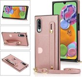 Voor Samsung Galaxy A90 5G polsband PU + TPU schokbestendige beschermhoes met crossbody lanyard & houder & kaartsleuf (rose goud)