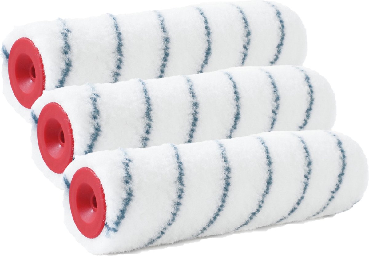 Set van 3x stuks muur vacht anti-spat verfrollers nylon pluisvrij 7,4 x 25 cm - Verfspullen - Schildersbenodigheden