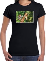 Dieren shirt met giraffen foto - zwart - voor dames - Afrikaanse dieren/ giraf cadeau t-shirt - kleding XL