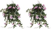 2x stuks groene Petunia kunstplant met lichtroze bloemen 50 cm - Kunstplanten/nepplanten hangplanten