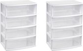 2x commode / organisateur avec 4 tiroirs blanc / transparent - 40 x 56 x 80 cm - Commodes/ bureau