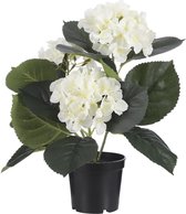 Creme witte Hydrangea/hortensia kunstplant 32 cm in pot - Kunstplanten/nepplanten met bloemen