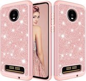 Glitter Poeder Contrast Huid Schokbestendig Siliconen + PC Beschermhoes voor Motorola Moto Z4 Play (Rose Goud)