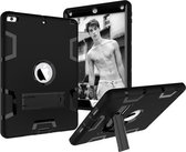 Contrasterende kleur siliconen + pc schokbestendige hoes voor iPad 9,7 inch (2018/2017), met houder (zwart)