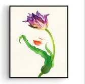 Poster Vrouw met Paarse Bloem 2 - Planten Bloemen Poster - Art / Kunst -Muurdecoratie - 40x30cm A3 - Postercity