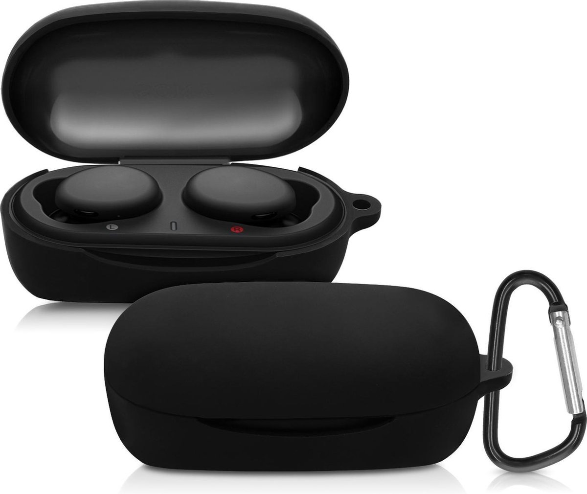 kwmobile hoes geschikt voor Sony WF-XB700 True Wireless - Siliconen cover voor oordopjes in zwart